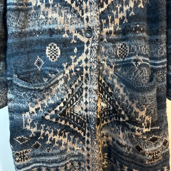 J.Jill Sweater Coat SZ MP Blue Aztec Boho Duster Long Cardigan Southwestern EUC - Picture 8 of 9